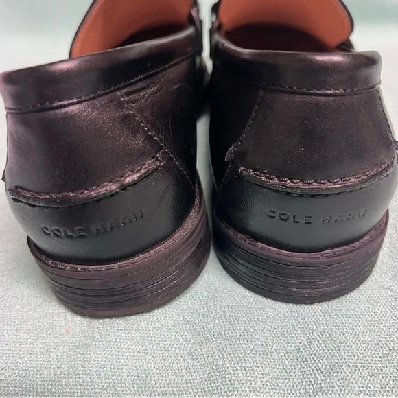 Cole Haan Stassi slip on Black Leather Loafers chunky chain hardware comfort - Picture 14 of 14